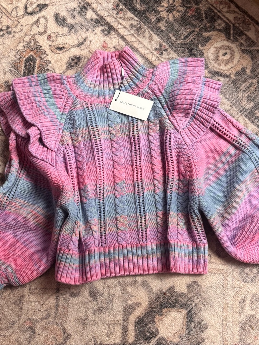 Pink Ruffle Neck Sweater